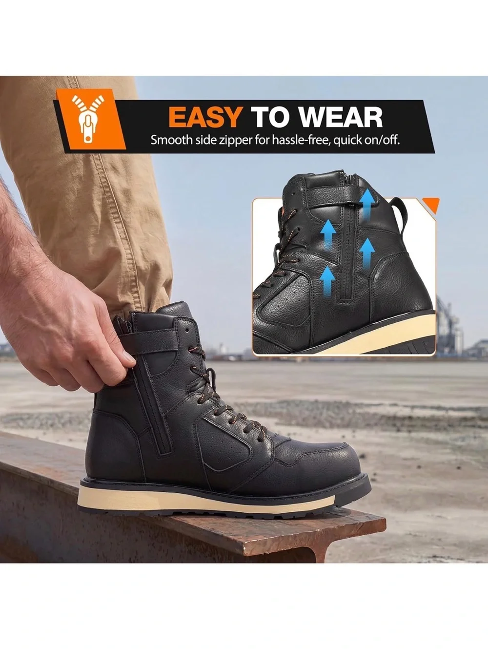 NINGO Steel Toe Water Resistant Men's Black High-Top Work Boots 11 NEW!